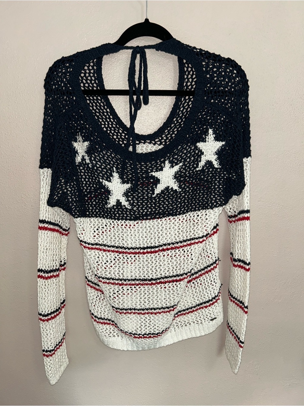 Hollister y2k American Flag Crochet Sweater Coastal Nautical Beachy Summer Boho